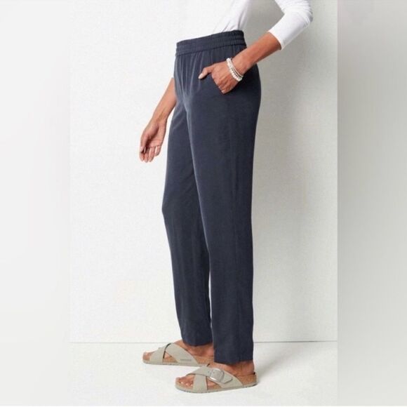 J.Jill M Pure Jill Indigo Blue Sand Washed Relaxed Fit Pull-on Drawstring Pants - Picture 3 of 15
